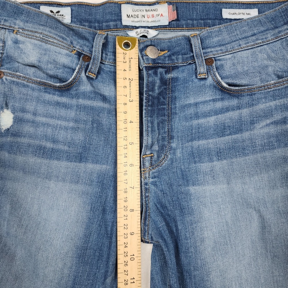 Lucky Brand Charlotte Rail Jeans Womens 6 28 Blue White Oak Distressed USA - Picture 7 of 13